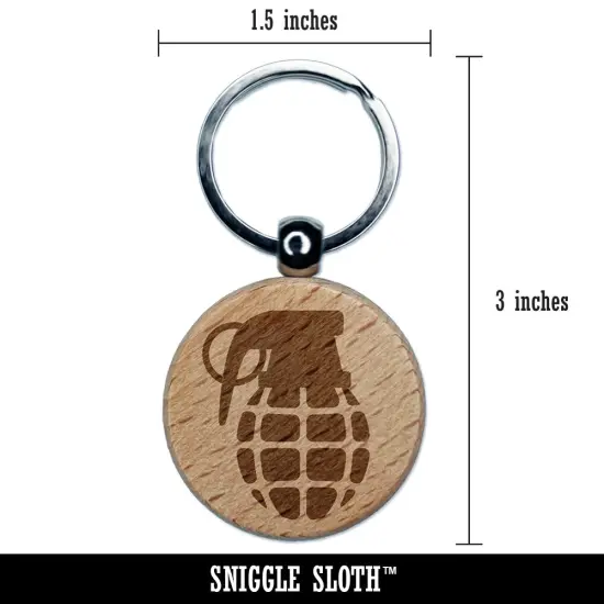 Cartoon Hand Grenade Engraved Wood Round Keychain Tag Charm {2}