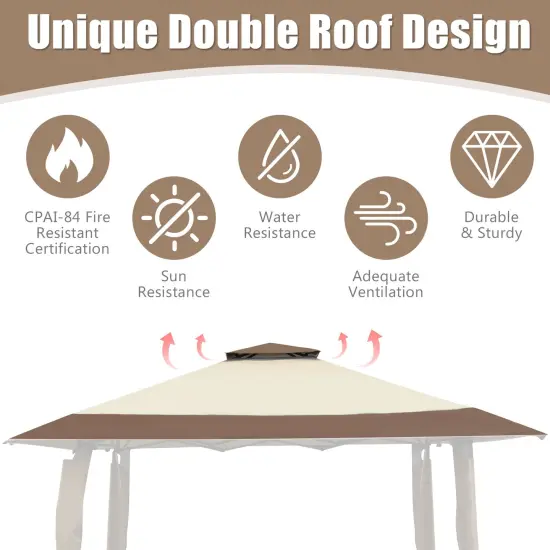 13 Feet x 13 Feet Pop Up Canopy Tent Instant Outdoor Folding Canopy Shelter Brown {6}