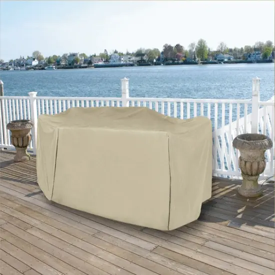 LB International 84" Khaki Durable Full Vinyl Premium Round Patio Full Set Cover Brown {4}