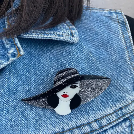Wrapables Acrylic Fashion Brooch Pin for Sweaters, Coats, Scarves, and Bags, Cosmo Black Hat {5}