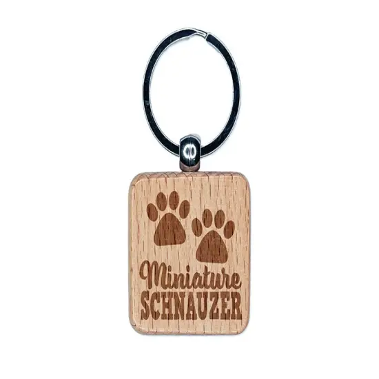 Miniature Schnauzer Dog Paw Prints Fun Text Engraved Wood Square Keychain Tag Charm {1}