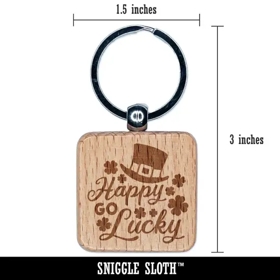 Happy Go Lucky Leprechaun Hat Shamrocks St. Patrick's Day Engraved Wood Square Keychain Tag Charm {2}