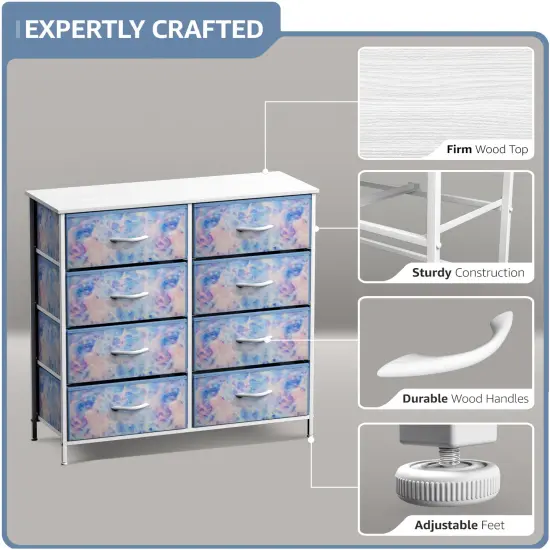 Sorbus Extra Wide Dresser Organizer With 8 Drawers - Large Storage Furniture for Bedroom, Hallway, Living Room, Nursery & Closet Tie dye blue {2}