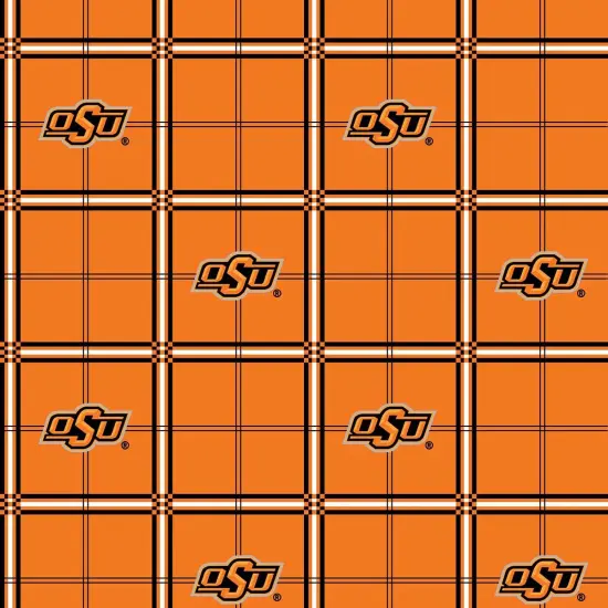 Sykel Enterprises-Oklahoma State University Flannel Fabric-Oklahoma State OSU Cowboys Plaid Cotton Flannel Fabric {1}