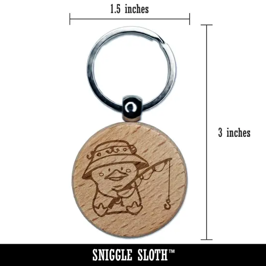 Fishing Duck Rod Bucket Hat Engraved Wood Round Keychain Tag Charm {2}