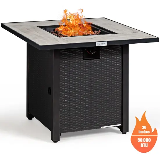 Costway 30'' Square Propane Gas Fire Pit Table Ceramic Tabletop 50,000 BTU with Cover {1}