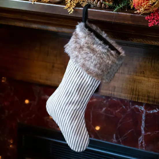 Ticking Stripe Stocking with Faux Fur Cuff {4}