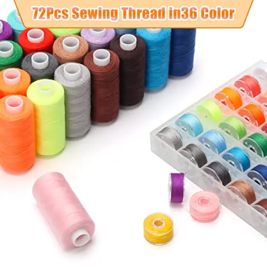 72 Pieces Bobbins Sewing Thread Kits, 437 Yards Per Thread Spools, Prewound Bobbin with Case 36 Colors Sewing Supplies for Hand & Machine Sewing, Emergency and Travel, DIY and Home {5}