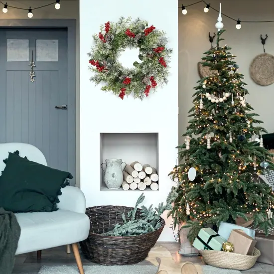 21-Inch Artificial Christmas Wreath Xmas Red Berry Wreath with Pine Accents {2}