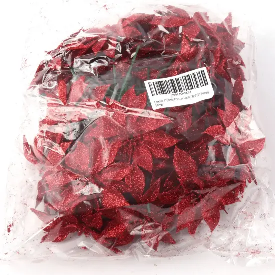 Set of 24: Sparkling Red Glitter Poinsettia Flower Picks | 3" Wide | Festive Holiday Accents | Trees, Wreaths, & Garlands | Christmas Picks | Home & Office Decor - 2024 Christmas Collection, Floral Home by Artificial Flowers {4}