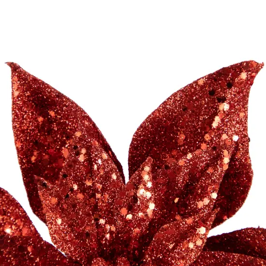 Northlight Artificial Glittered Poinsettia Christmas Floral Pick Clip-On Ornament - 9" - Red {6}