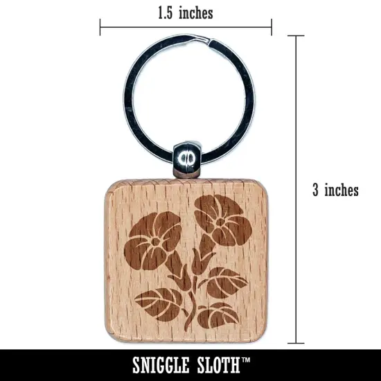 Morning Glory Flowers Engraved Wood Square Keychain Tag Charm {2}