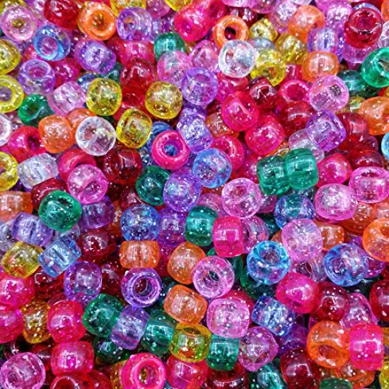 500 Pieces 6x9mm Mixed Colors Glitter Transparent Mix Plastic Pony Beads {2}