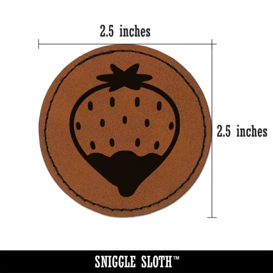 Cute and Delicious Chocolate Covered Strawberry Round Iron-On Engraved Faux Leather Patch Applique - 2.5" Brown {3}