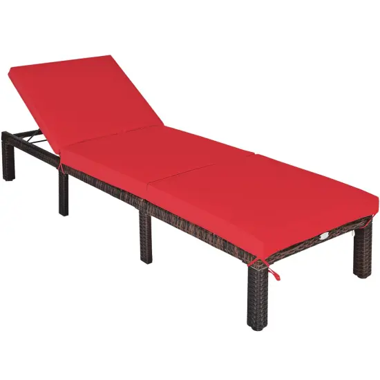 Outdoor Rattan Adjustable Cushioned Chaise Red {3}