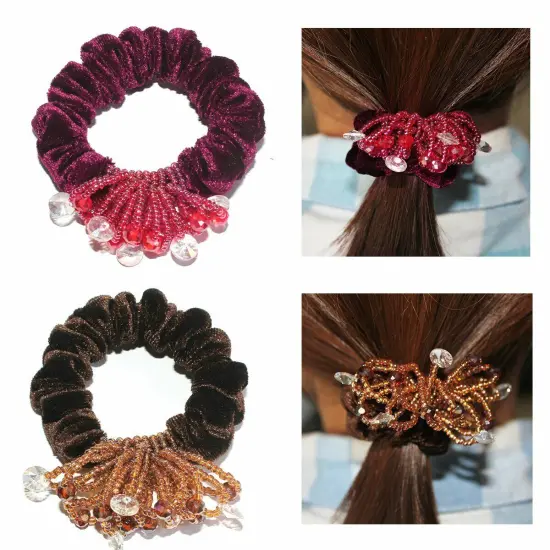 Kitcheniva Fashion Scrunchies Elastic Hair Bands With Beads Grey {4}