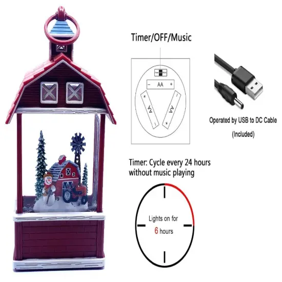 Christmas Snow Globe Glitter Barn with Snowman with Tractor 11"H {2}