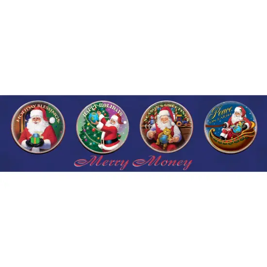 Merry Money (4 - Gold-Layered Colorized JFK Half Dollar Santa Coins) {1}