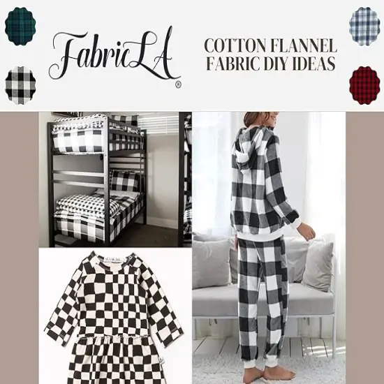 FabricLA 100% Cotton Flannel Fabric - 58/60" Inches (150 CM) - Cotton Tartan Flannel Fabric - Use as Blanket, Quilting, Sewing, PJ, Shirt, Cloth Flannel Craft Fabric - Black & White, 5 Continuous Yard {5}