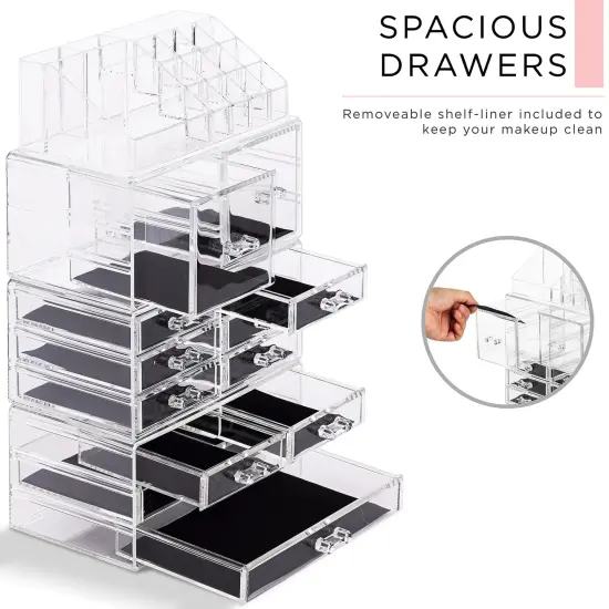 Sorbus X-Large Acrylic Makeup and Jewelry Organizer Case - 4 Piece Set (12 Drawers) Clear {4}