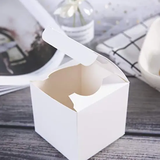 25 Pack 3" Mini Single Favor White Cupcake Boxes with Heart Shape Window without Handle,Small Cupcake Box Carrier Individual Containers 3X3X3inch {5}