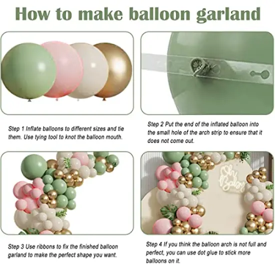 133 Pieces Green Pink Balloons Garland Kit, Olive Green Blush Pink Sand White Metallic Gold Balloons for Girl Baby Shower Bridal Shower Wedding Birthday Jungle Safari Woodland Party Decorations… {5}