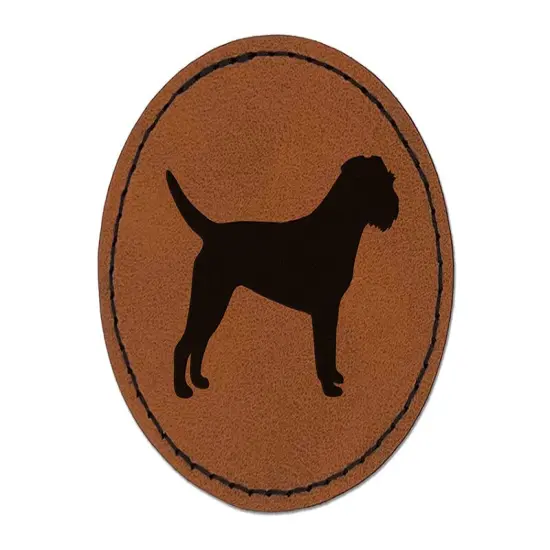 Border Terrier Dog Solid Round Iron-On Engraved Faux Leather Patch Applique - 2.5" Brown {1}