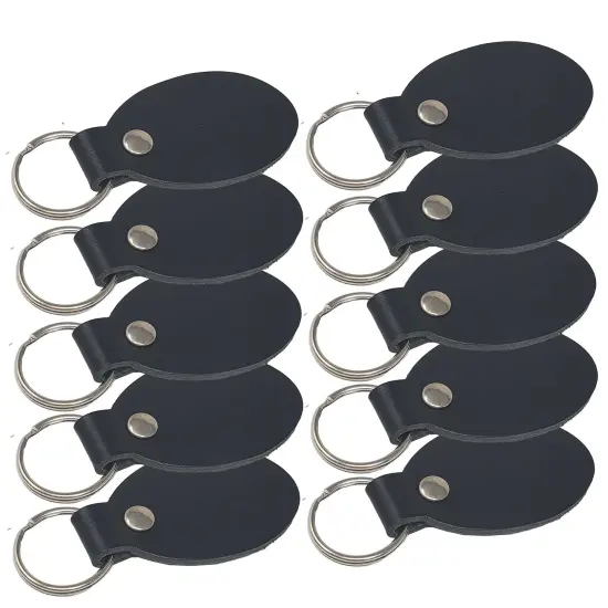Oval Leather Keychains Kit &ndash; Full-Grain Latigo, DIY Personalization Ready, 10 Pack Black {1}