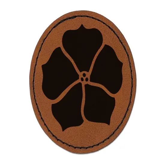 Petunia Annual Flower Round Iron-On Engraved Faux Leather Patch Applique - 2.5" Brown {1}