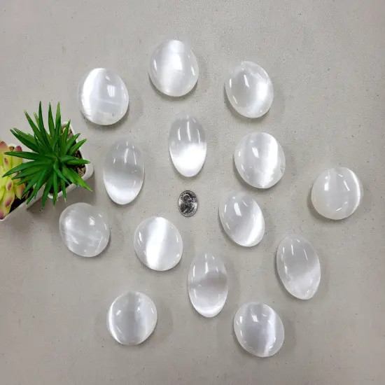 Selenite Crystal Palm Stones {3}