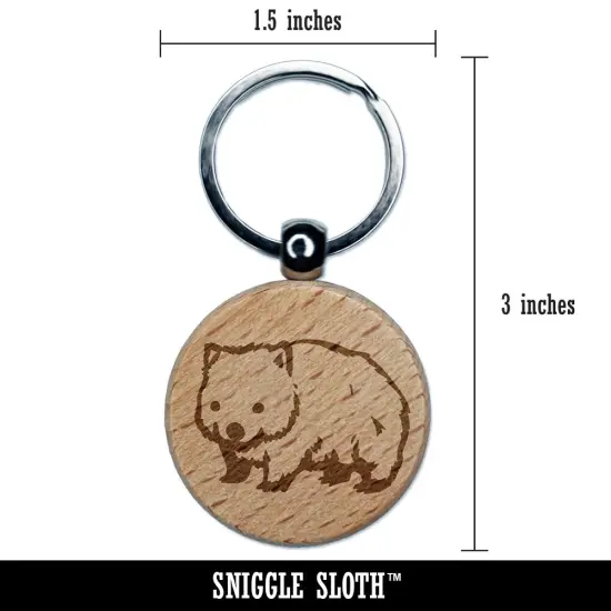 Cute Wombat Australian Marsupial Engraved Wood Round Keychain Tag Charm {2}