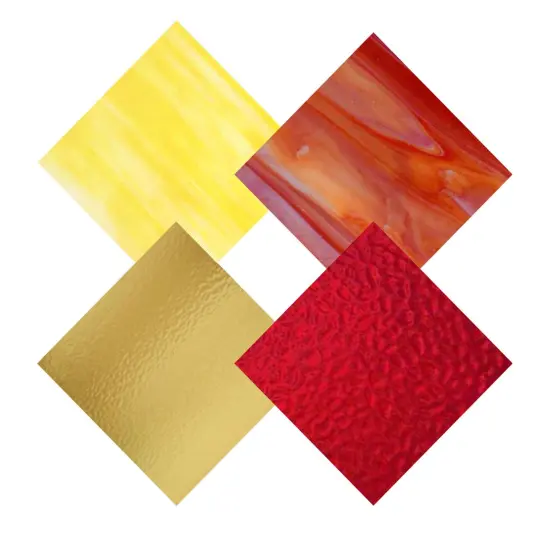 Wissmach 4 Sheet Mixed Color Variety Stained Glass Pack and Mosaic Glass, Yellow/RED {1}