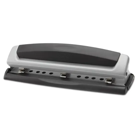3 Hole Punch, 2- 3 Hole Adjustable Desktop Puncher, 10 Sheet Punch Capacity, Precision Pro, Black/Silver (74037) {4}