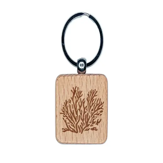 Coral Reef Ocean Engraved Wood Square Keychain Tag Charm {1}