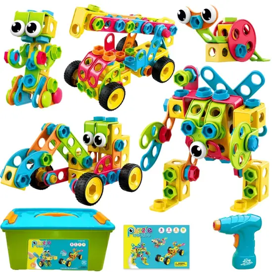 195 Pieces Educational STEM Toys for Boys and Girls Ages 3 4 5 6 7 8 9 10 Construction Building Blocks Toy Building Sets Kids Toys Creative Activities Games with Storage Box {2}