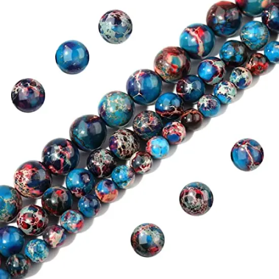 Natural Stone Beads 8mm Red Blue Imperial Jasper Polished Round Smooth Gemstone Beads for Jewelry Making Adults 15 Inch(Red Blue Imperial Jasper,8mm) {2}