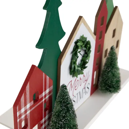 Northlight Wooden "Merry Christmas" Houses with Trees Decoration - 15" - Red and Green {7}