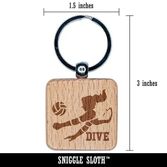 Volleyball Woman Dive Sports Move Engraved Wood Square Keychain Tag Charm {2}