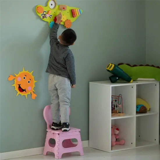 Plastic Foldable Step Stool with Back Support, Heart Shaped Backrest, Portable Chair with Handle, Kids Stepping Stool and Bathroom Stool, Collapsible Step Stool Pink {3}