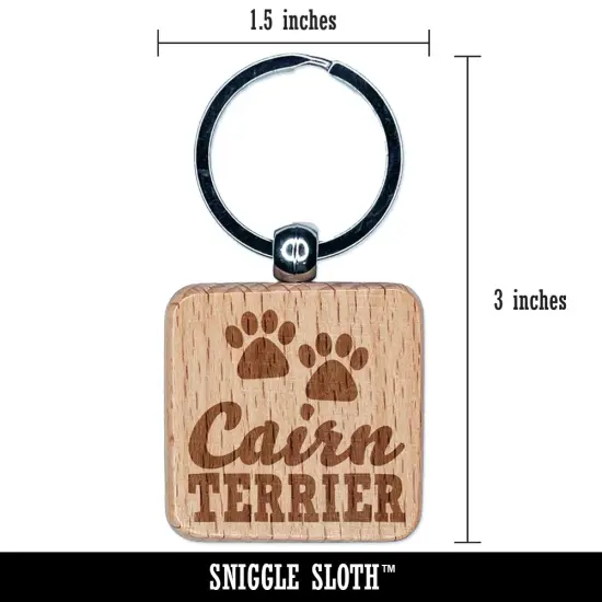 Cairn Terrier Dog Paw Prints Fun Text Engraved Wood Square Keychain Tag Charm {2}