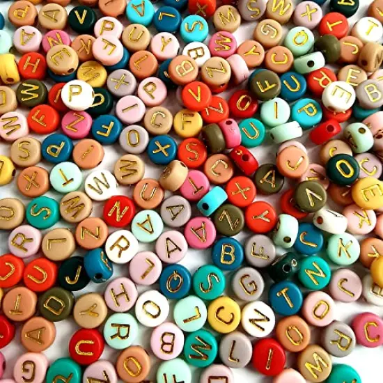 1000 pieces 4x7mm Round Letter Beads Colorful Acrylic with Gold Letter Alphabet for Jewelry Making {2}