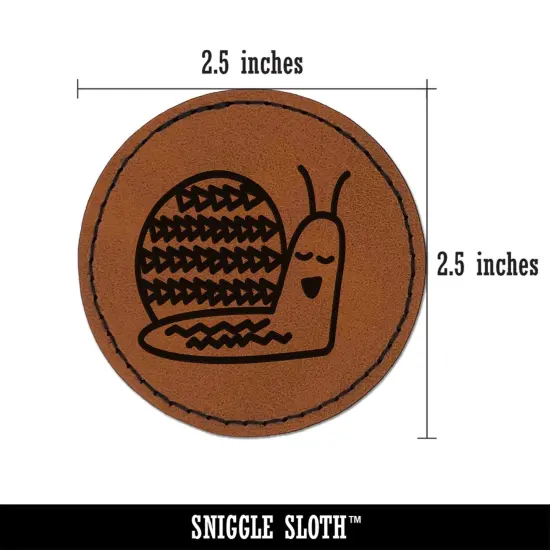 Sleepy Snail Round Iron-On Engraved Faux Leather Patch Applique - 2.5" Brown {3}