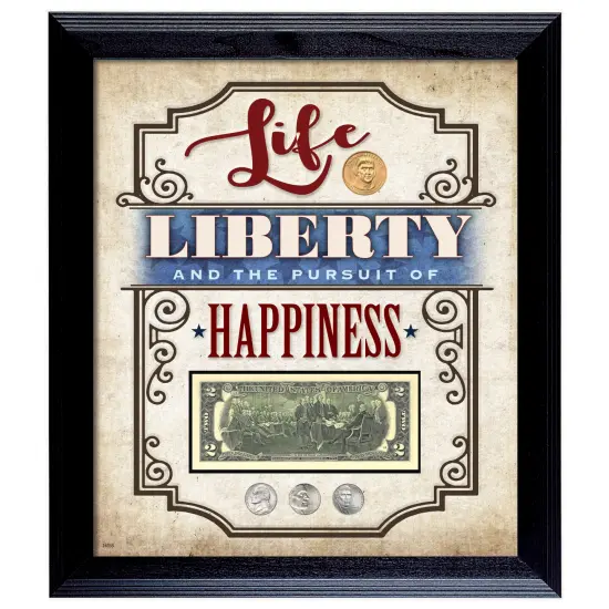 Life, Liberty And The Pursuit Of Happiness Thomas Jefferson Currency and Coin Wall Frame {1}