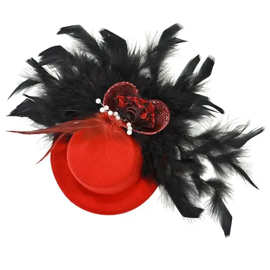 Ivette Red Mini Hat Fascinator with Black Feathers Hair Accessory {2}
