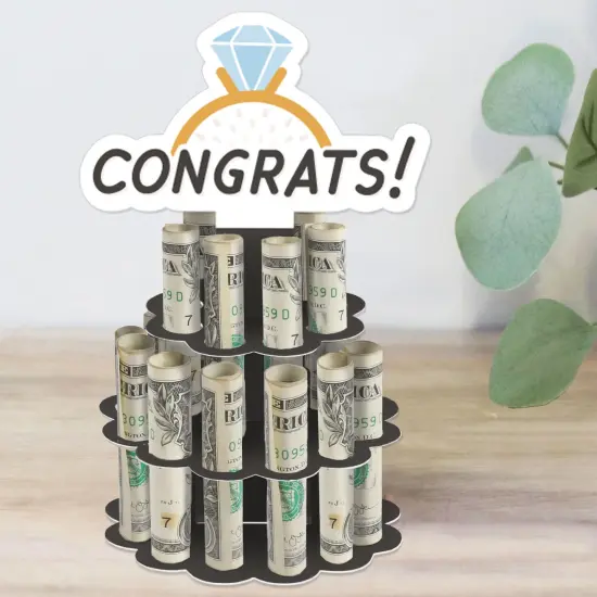 Big Dot of Happiness Just Engaged - Black and White - DIY Engagement Party Money Holder Gift - Cash Cake {1}