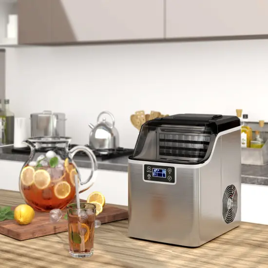 Electric Countertop Ice Maker with Ice Scoop and Basket-Sliver {1}