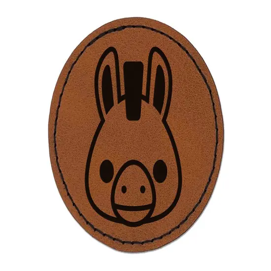 Witty Donkey Mule Head Round Iron-On Engraved Faux Leather Patch Applique - 2.5" Brown {1}
