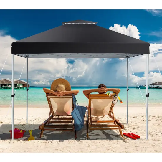 2-Tier Pop-up Canopy Tent with Wheeled Carry Bag Black {2}