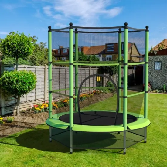 Round Exercise Jumping Trampoline with Safety Pad Green {3}