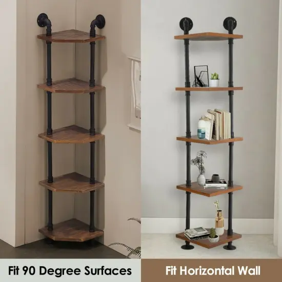 5-Tier Bookshelf Corner Storage Pipe Shelves . {3}